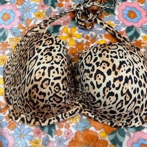 Victoria's Secret Leopard Print Bikini Top - Black, Brown, Cream